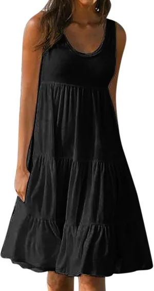 Womens Fashion Holiday Summer Dresses Sleeveless Party Beach Dress Round Neck Gradient Print Tank Dress Sundress