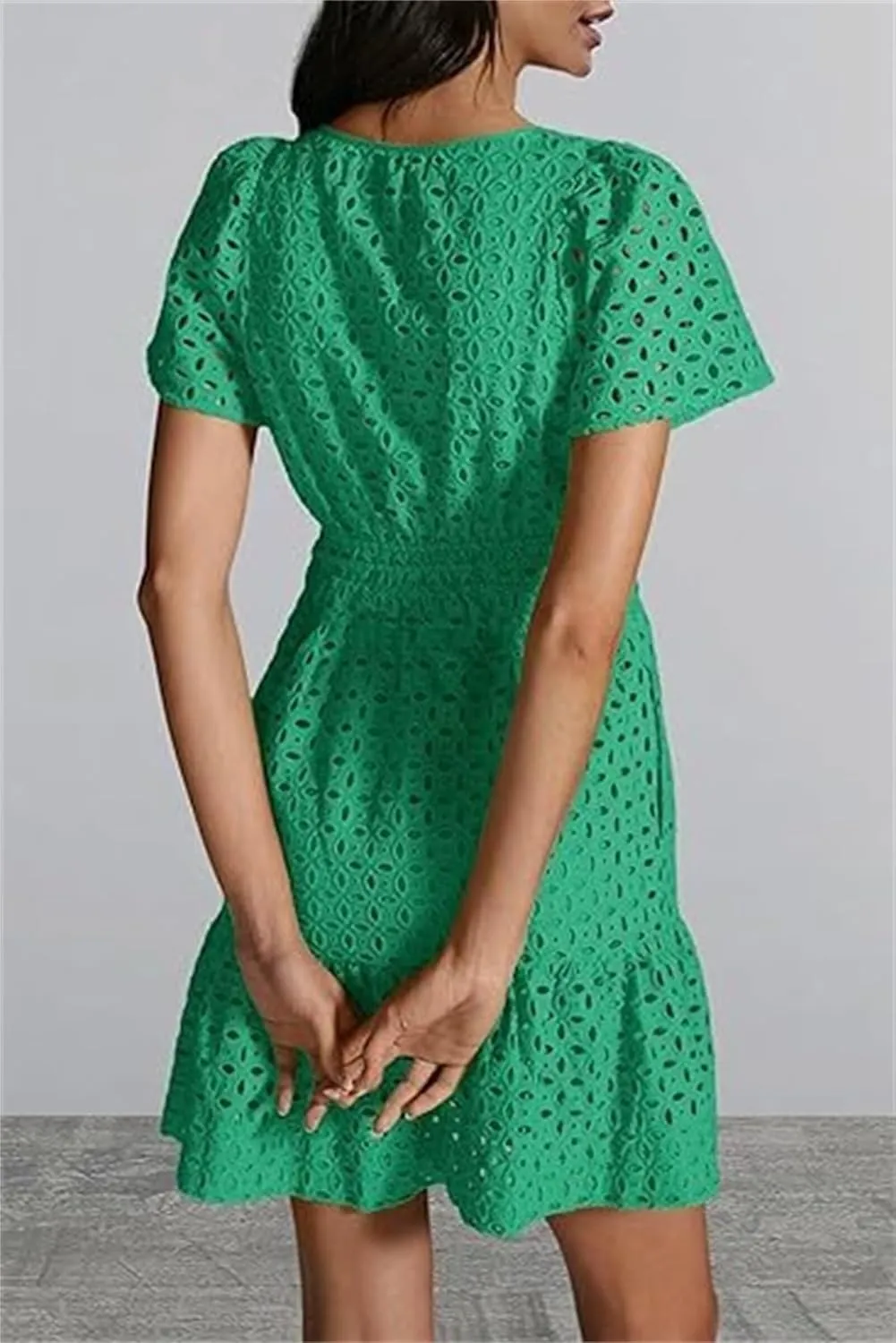 Womens Fashion Summer Dresses Casual Short Sleeve Lace Mini Dresses Ruched Dress Vacation Dress Wedding Guest Dresses