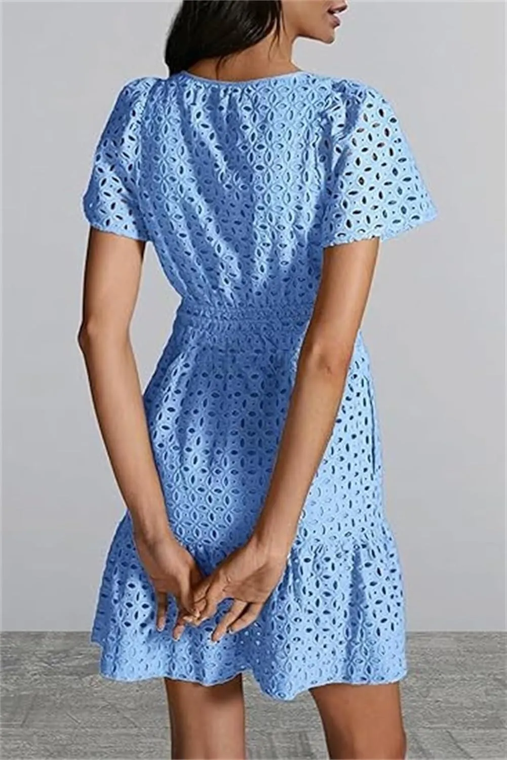 Womens Fashion Summer Dresses Casual Short Sleeve Lace Mini Dresses Ruched Dress Vacation Dress Wedding Guest Dresses