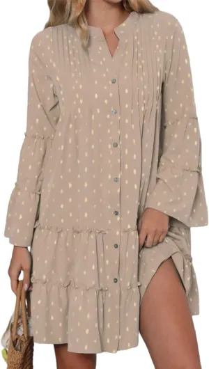Womens Fashion Summer Dresses Long Sleeve Polka Dot Mini Dresses Womens Flowy Dresses Vacation Beach Dress Plus Size