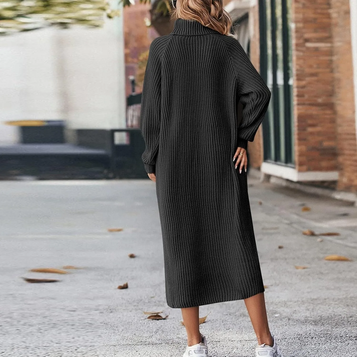 Women's Formal Dresses Fashion Casual Solid Color Long Sleeve High Neck Knit Midi Dress