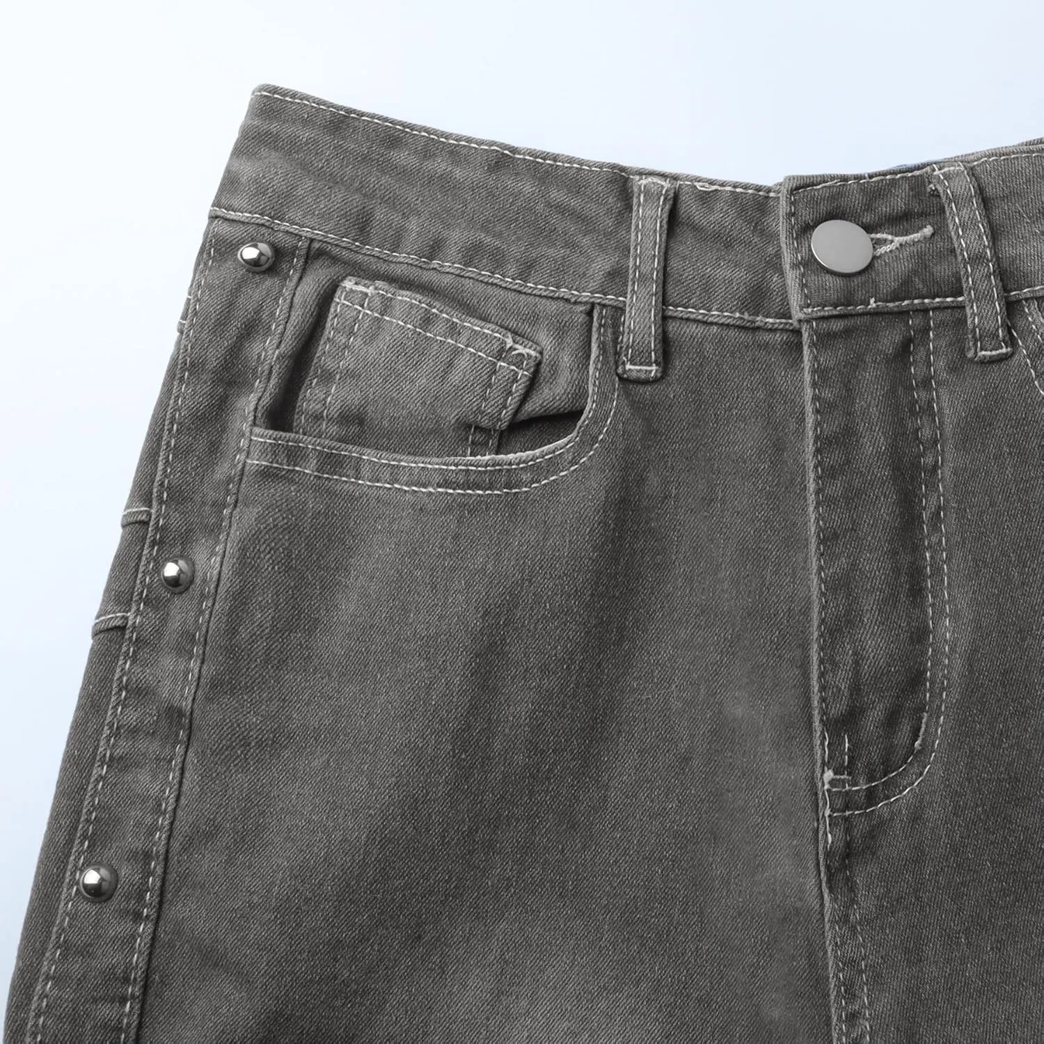 Women's High Waist Stretch Studded Flared Jeans Washed Bell Bottom Fitted Denim Pants