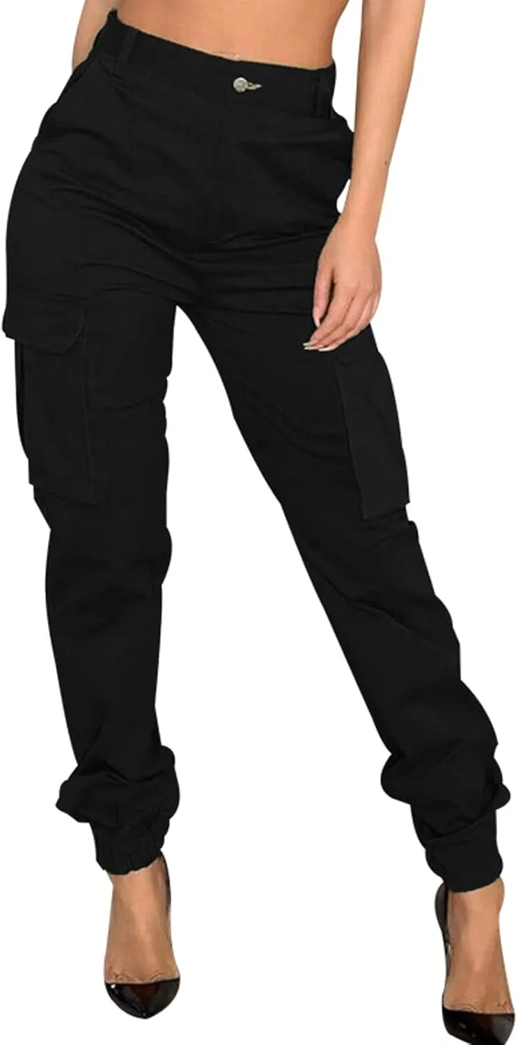 Women's Hiking Cargo Jogger Camo Pants with Pockets High Waisted Slim Casual Outdoor Tapered Combat Works Pants