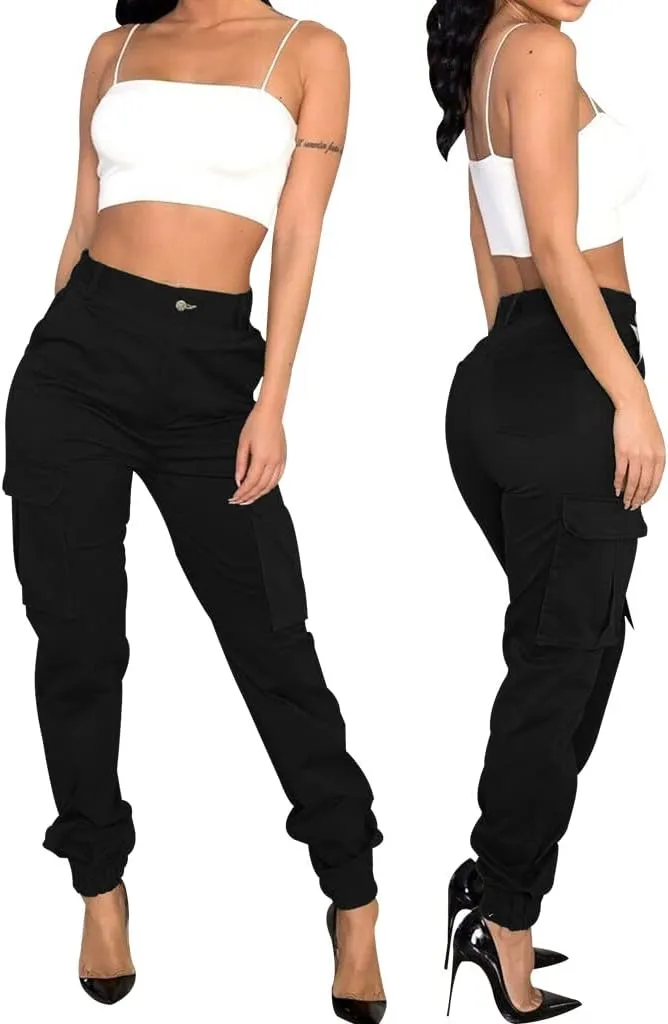 Women's Hiking Cargo Jogger Camo Pants with Pockets High Waisted Slim Casual Outdoor Tapered Combat Works Pants