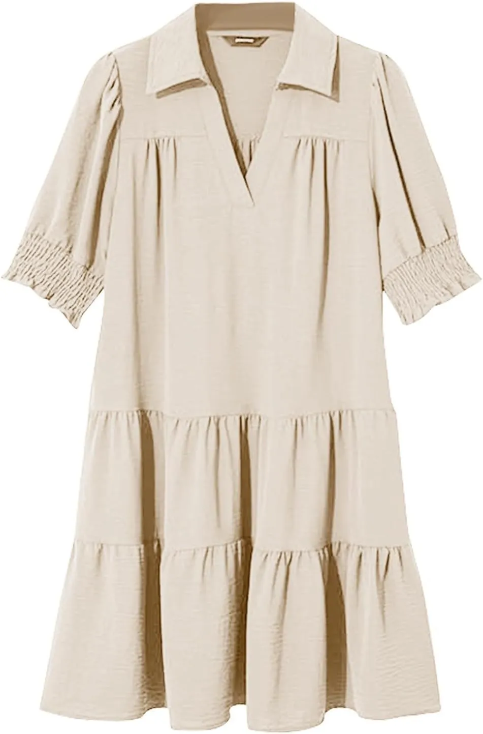 Womens Lapel V Neck Cute Shift Tierd Dress with Pockets Bell Sleeve Ruffle Hem Loose Swing Summer Tunic Mini Dress