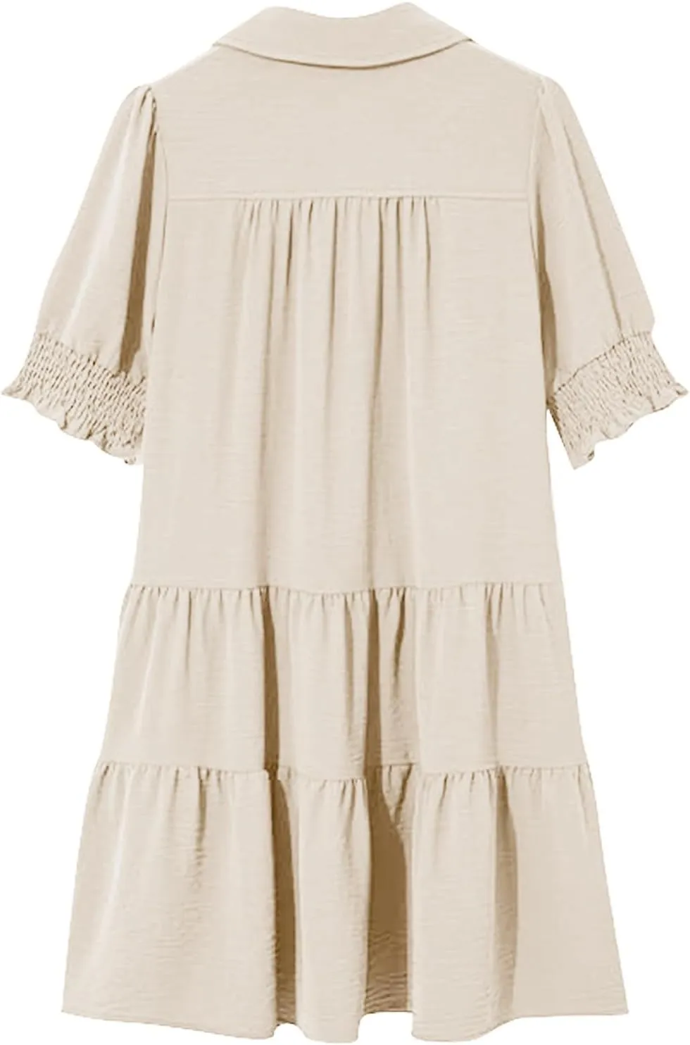 Womens Lapel V Neck Cute Shift Tierd Dress with Pockets Bell Sleeve Ruffle Hem Loose Swing Summer Tunic Mini Dress