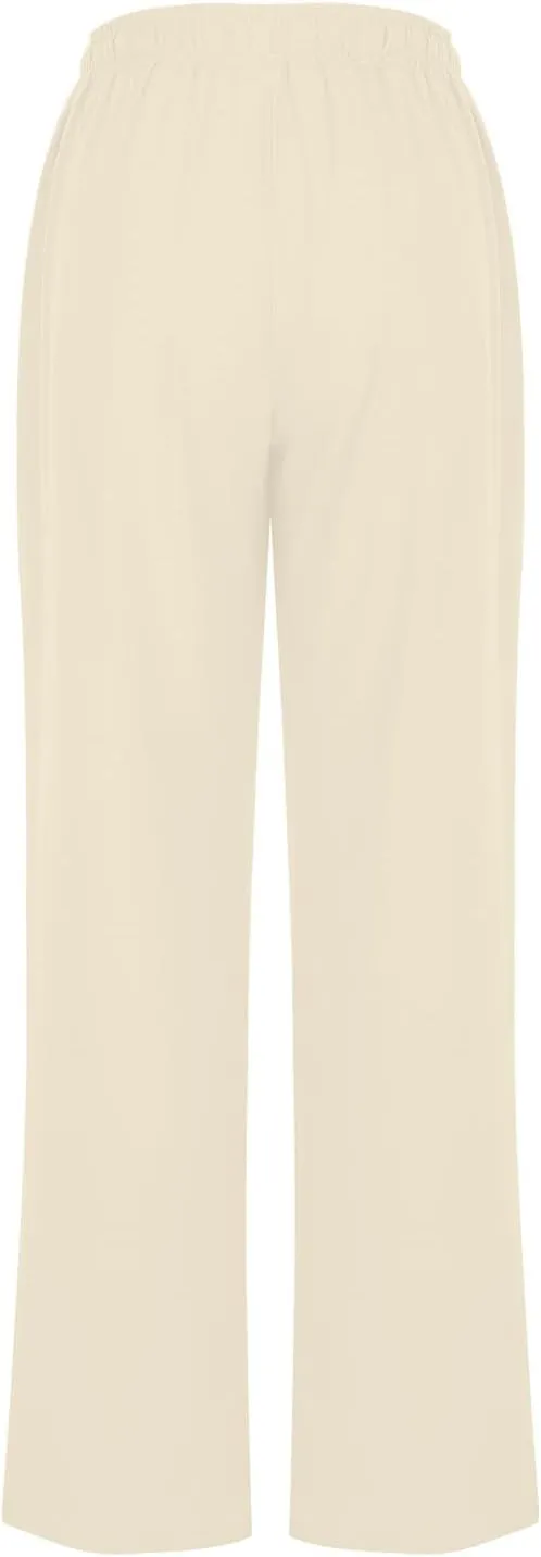 Womens Linen Pants Wide Leg Elastic Waisted Pants Lightweight Loose Fit Pants Casual Trendy Pants Fashion Pants