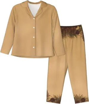 Women's Pajama Sets Long Sleeve Sleepwear Pine Cone Border Button Down Nightshirts Soft Pjs Loungewear Sets