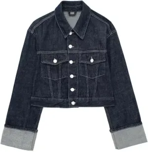 Women's Suit Retro Splicing Single-Breasted Pocket Denim Jacket High-Waisted Women's Zippered Wide-Leg Pants 2-Piece Set