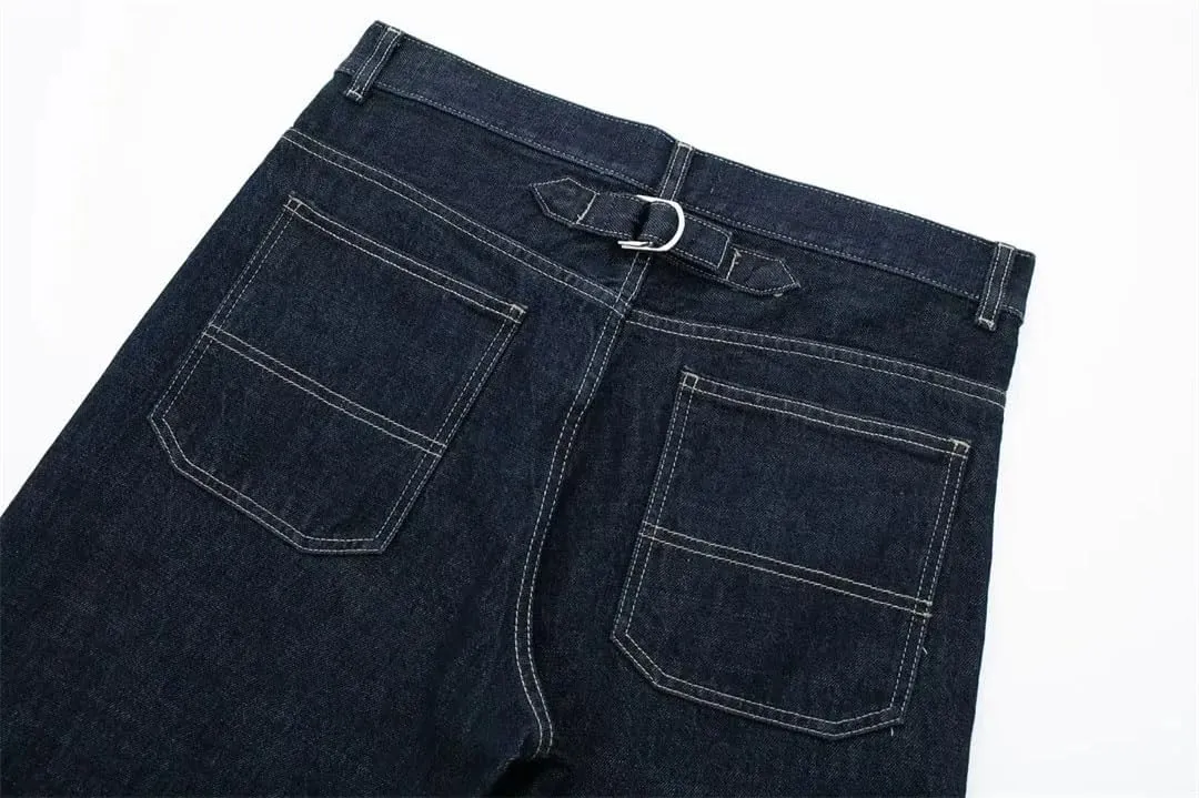 Women's Suit Retro Splicing Single-Breasted Pocket Denim Jacket High-Waisted Women's Zippered Wide-Leg Pants 2-Piece Set