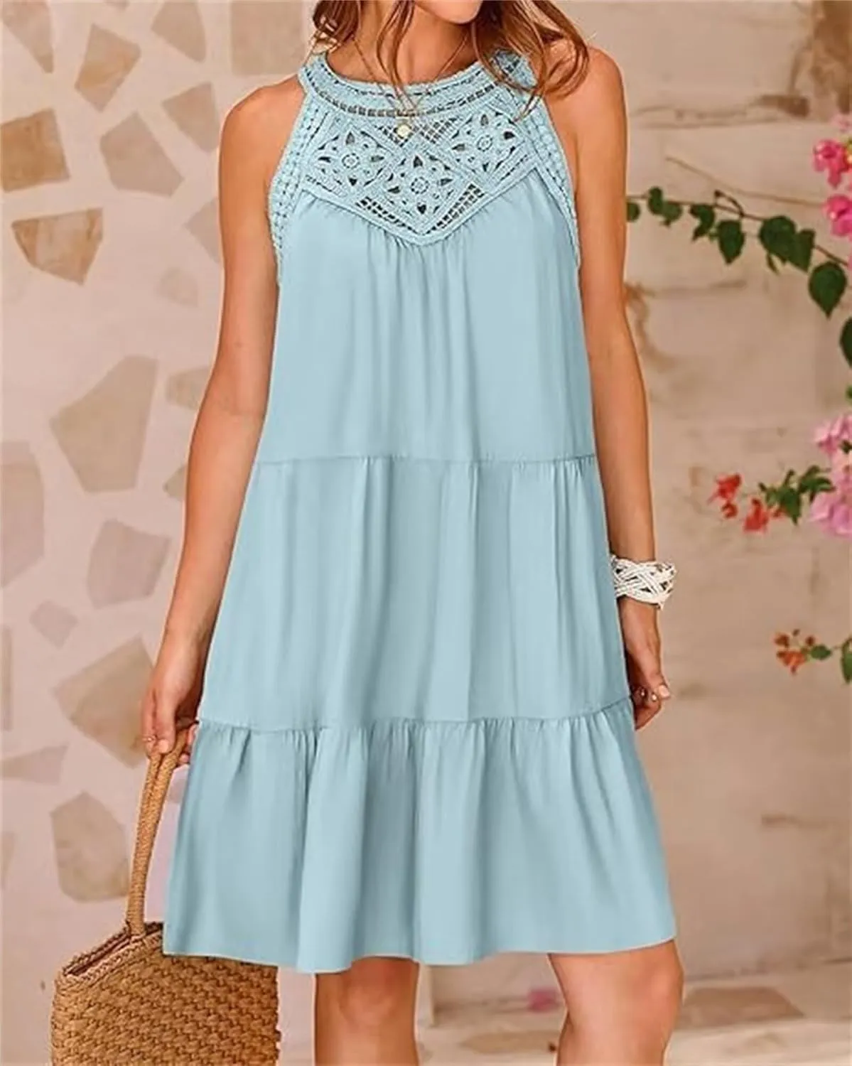 Womens Summer Dresses Casual Loose Sundress Sleeveless Flowy Mini Dresses Cute Boho Vacation Beach Dresses Plus Size