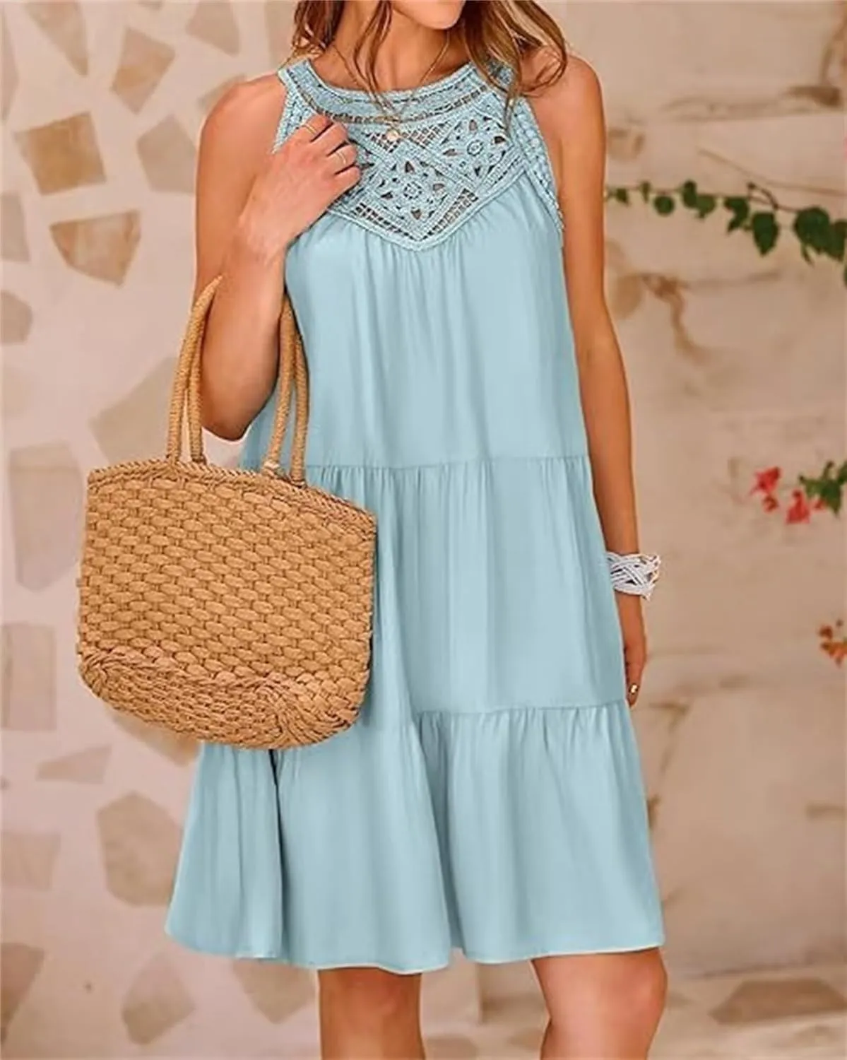 Womens Summer Dresses Casual Loose Sundress Sleeveless Flowy Mini Dresses Cute Boho Vacation Beach Dresses Plus Size