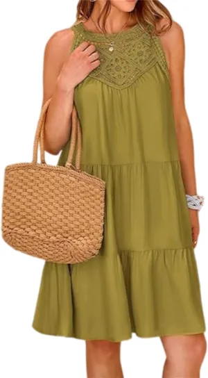 Womens Summer Dresses Casual Loose Sundress Sleeveless Flowy Mini Dresses Cute Boho Vacation Beach Dresses Plus Size