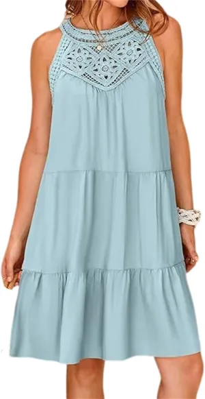 Womens Summer Dresses Casual Loose Sundress Sleeveless Flowy Mini Dresses Cute Boho Vacation Beach Dresses Plus Size
