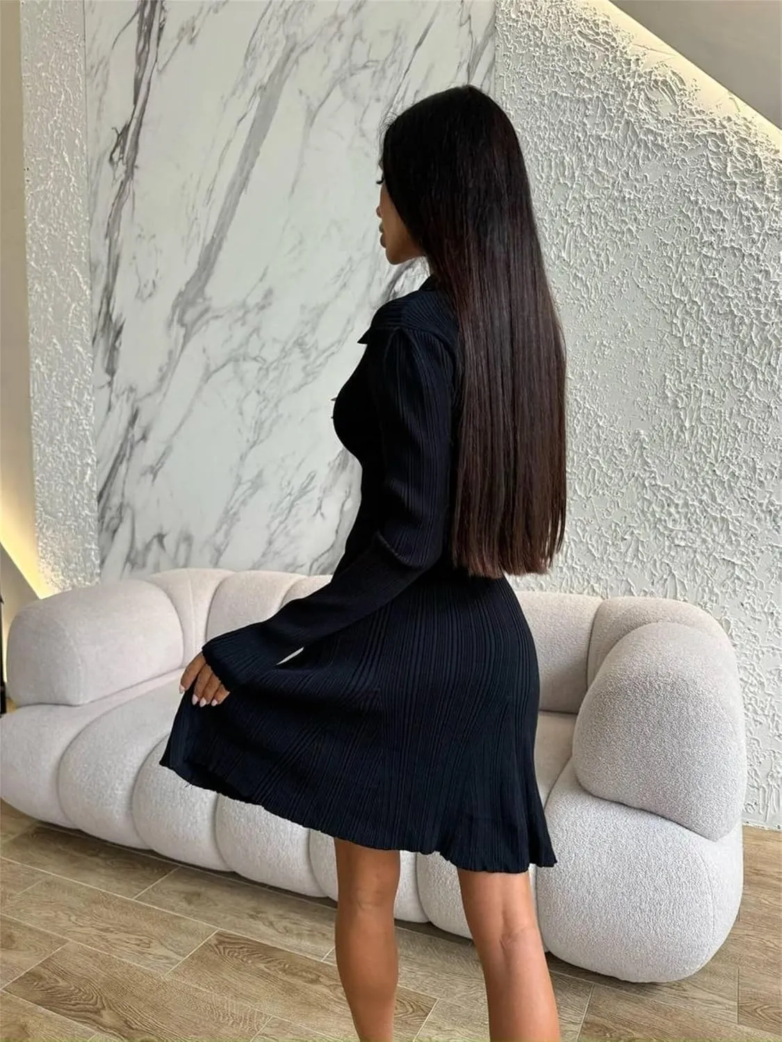 Womens Trendy Winter Dress Casual Long Sleeve Sexy Dress Mini Ruffle Flowy Dress Elegant Cocktail Dresses Date Night