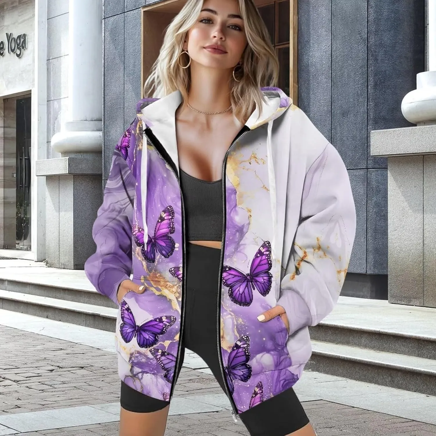Womens Zip Up Hoodies Oversized Long Sleeve Sweatshirt Lightweight Fashion Y2K Hoodie Jacket with Pockets Size S-2XL