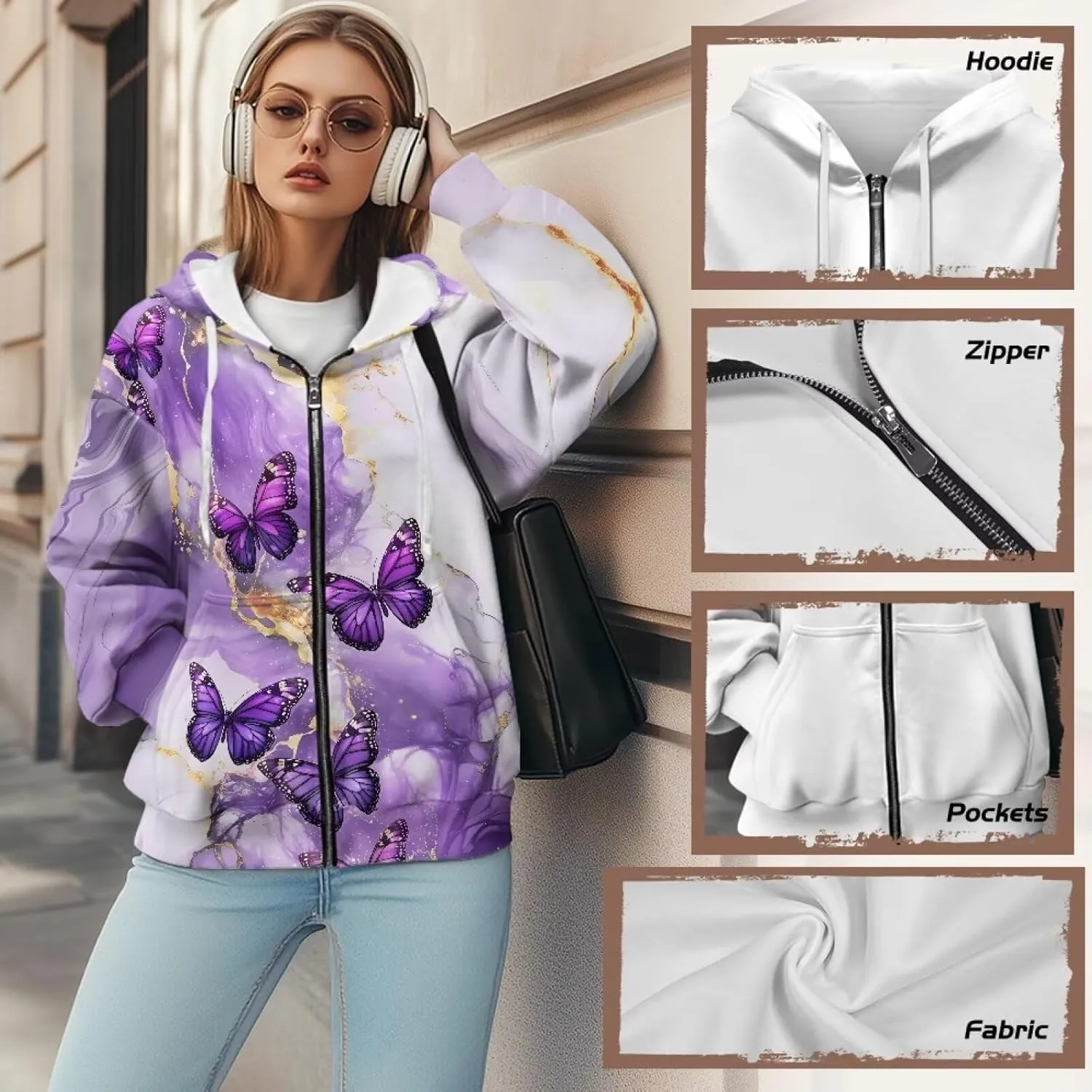 Womens Zip Up Hoodies Oversized Long Sleeve Sweatshirt Lightweight Fashion Y2K Hoodie Jacket with Pockets Size S-2XL