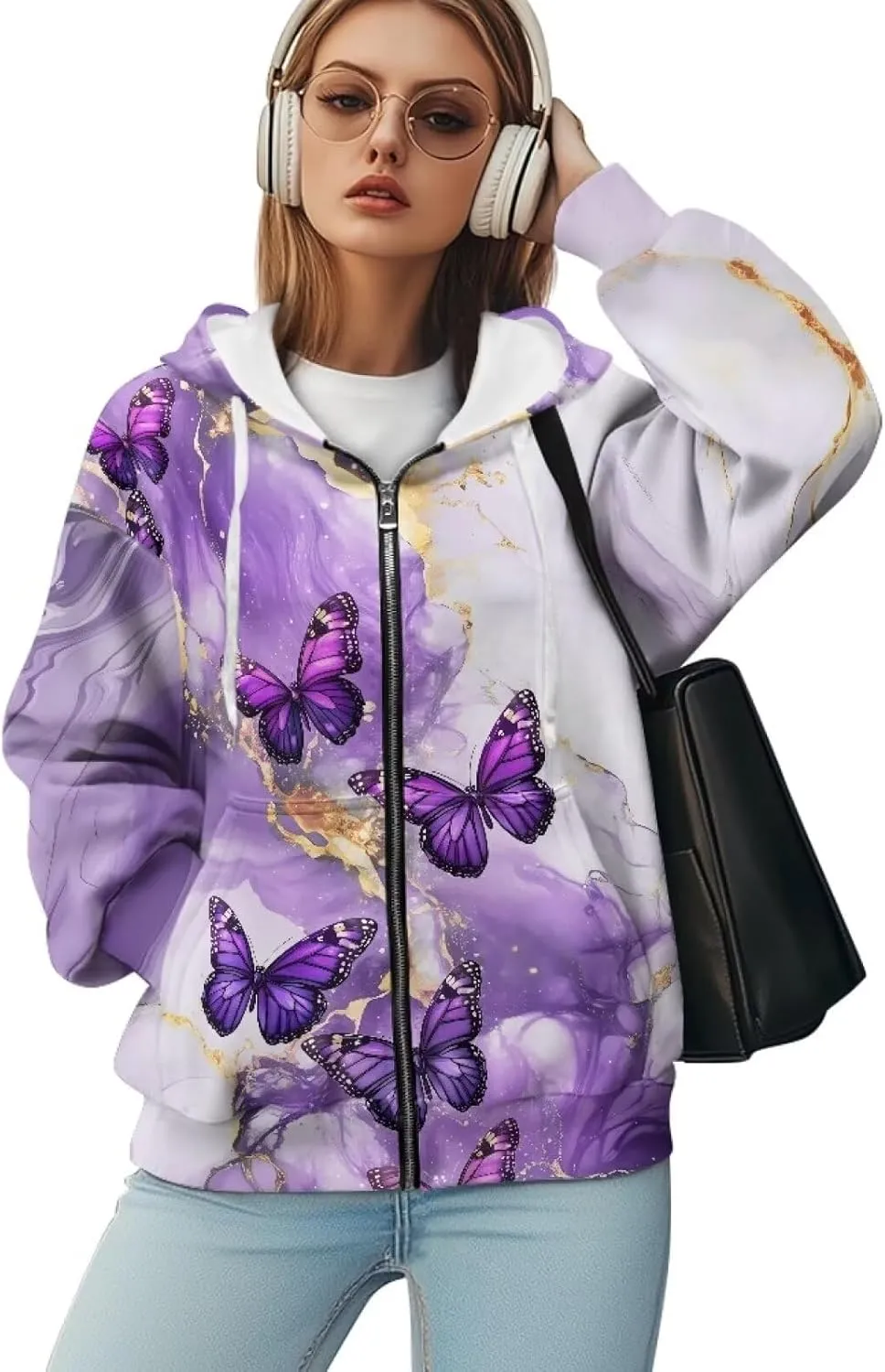Womens Zip Up Hoodies Oversized Long Sleeve Sweatshirt Lightweight Fashion Y2K Hoodie Jacket with Pockets Size S-2XL