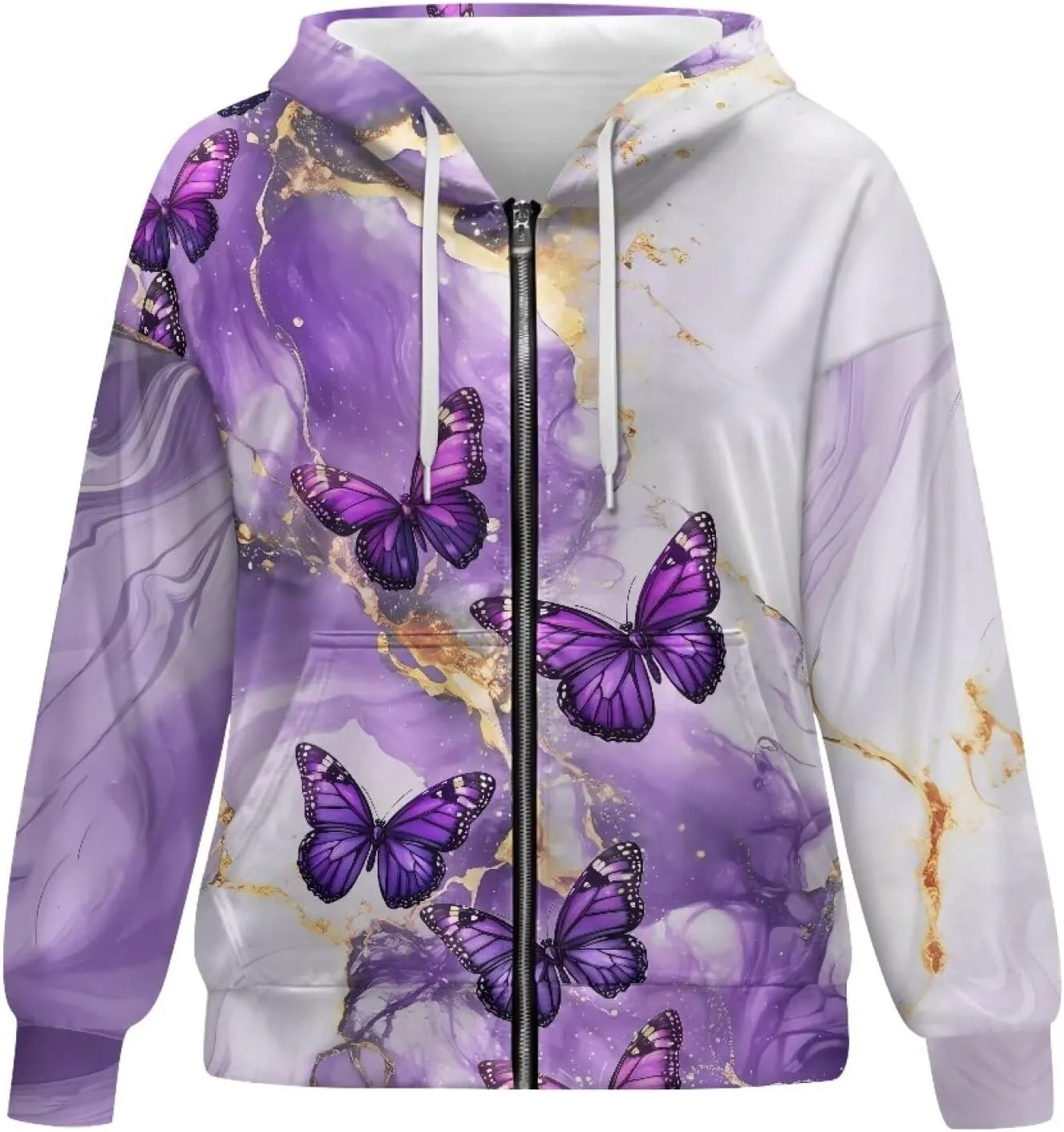 Womens Zip Up Hoodies Oversized Long Sleeve Sweatshirt Lightweight Fashion Y2K Hoodie Jacket with Pockets Size S-2XL