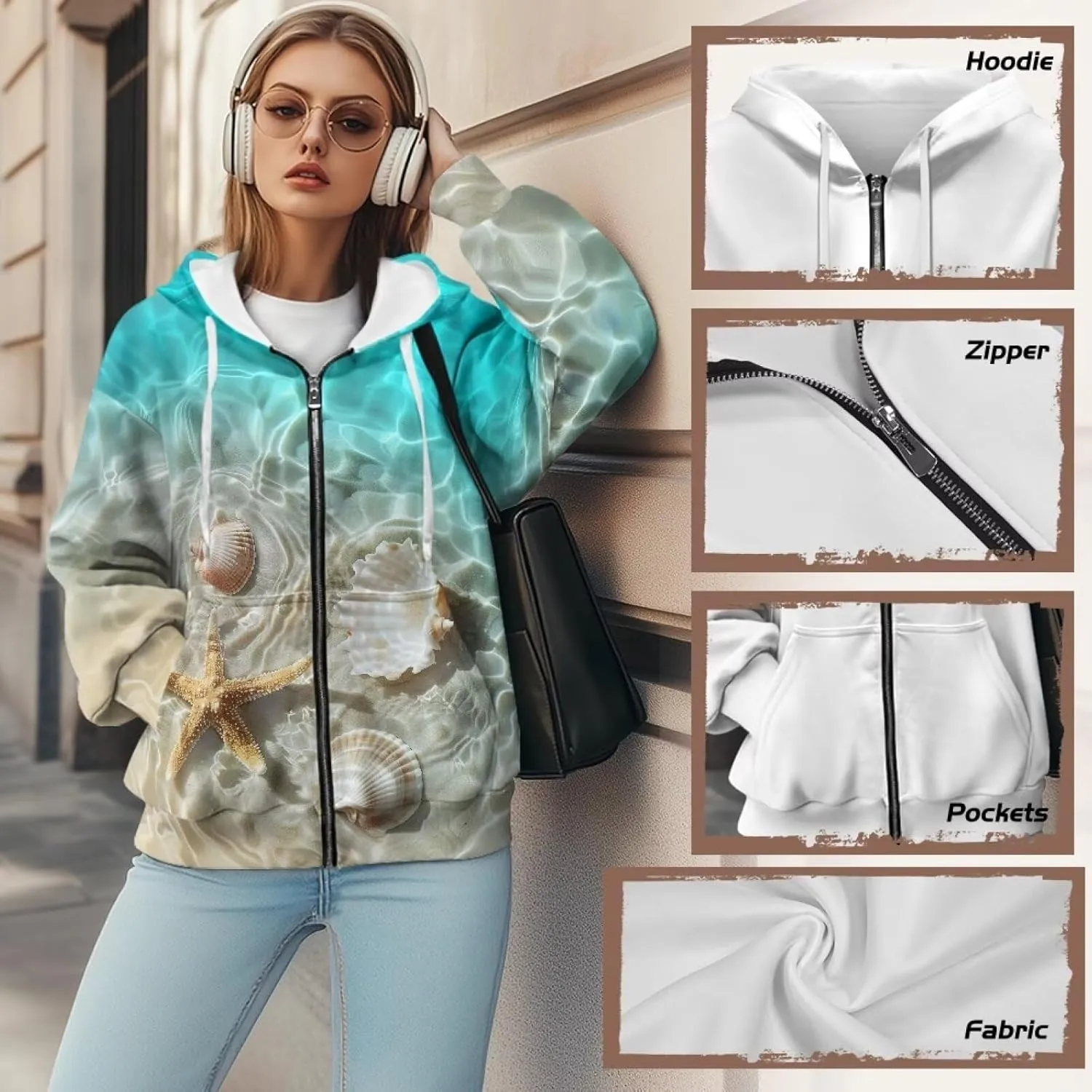 Xoenoiee Women Oversized Hoodies Full Zip Sweatshirts Soft Hooded Jacket with Pocket Fall Winter Long Sleeve Y2K Hoodie