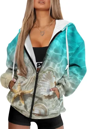 Xoenoiee Women Oversized Hoodies Full Zip Sweatshirts Soft Hooded Jacket with Pocket Fall Winter Long Sleeve Y2K Hoodie