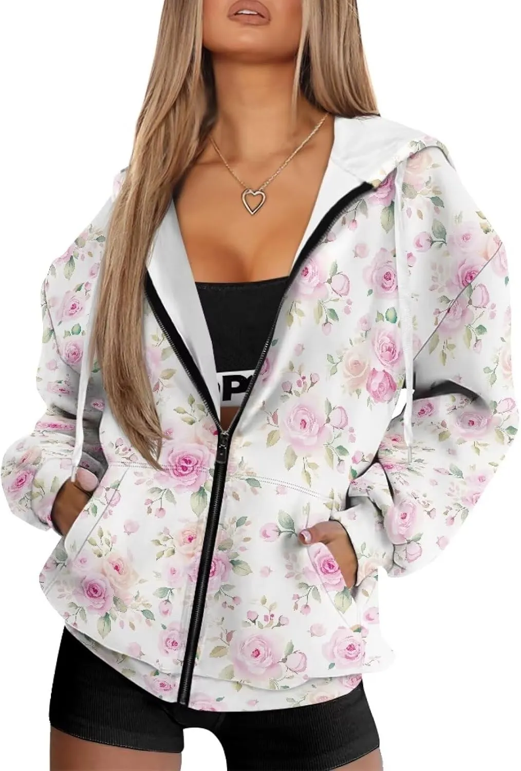 Xoenoiee Women Oversized Hoodies Full Zip Sweatshirts Soft Hooded Jacket with Pocket Fall Winter Long Sleeve Y2K Hoodie
