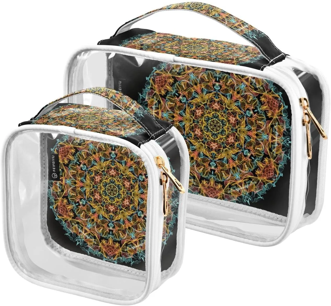 Yellow-coral 2 Pack Clear Toiletry Bag Women Men, Portable Waterproof Clear Pouch, Cosmetic Bag with Double Zippers Large Opening Traveling with Handle for Bathroom Traveling Vacation Organizing