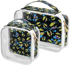 Yellow-lips-pattern 2 Pack Clear Toiletry Bag Women Men, Portable Waterproof Clear Pouch, Cosmetic Bag with Double Zippers Large Opening Traveling with Handle for Bathroom Traveling Vacation Organizin