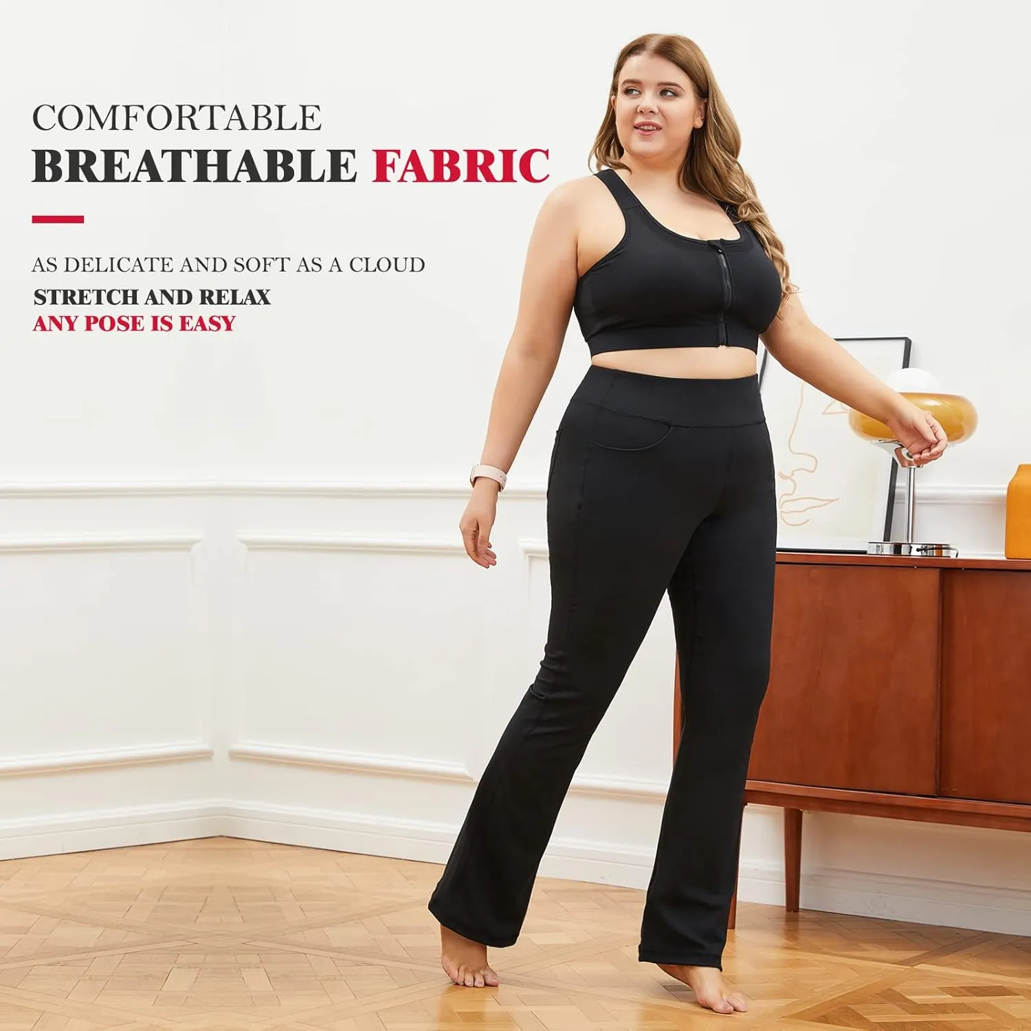 YOHOYOHA Plus Size Dress Yoga Pants High Waisted Stretch Bootcut Flared Leg Pants for Workout Work