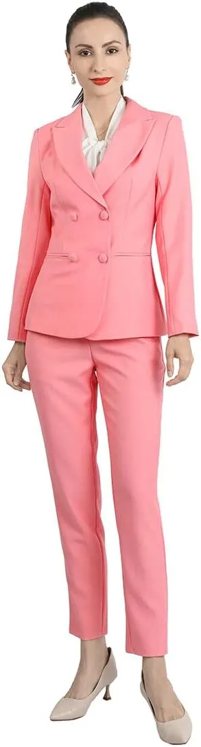YUNCLOS Women's 2 Piece Double Breasted Suit Set Two Button Blazer and Pants