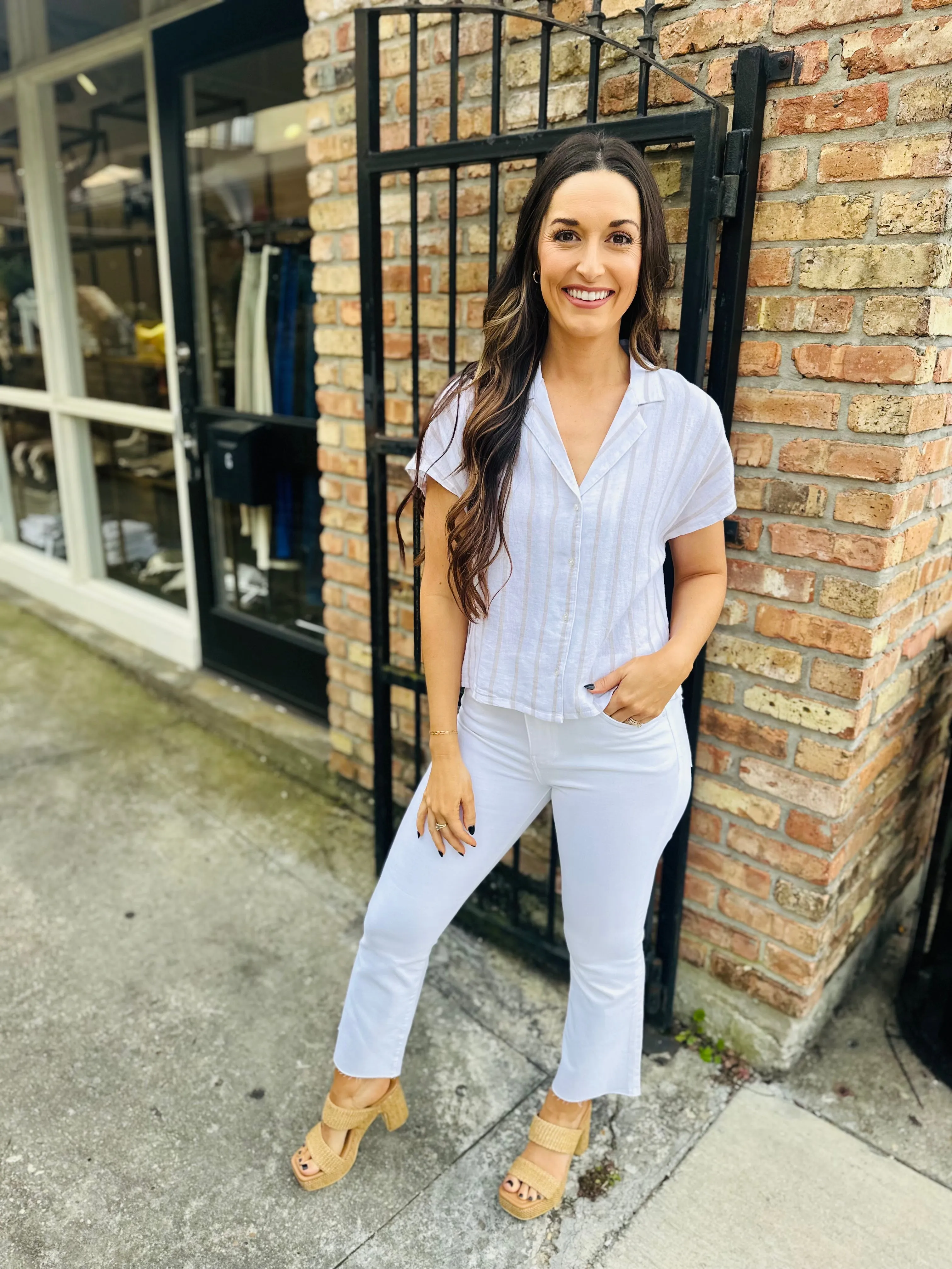 Z Supply Parallel Button Down Top- Cement