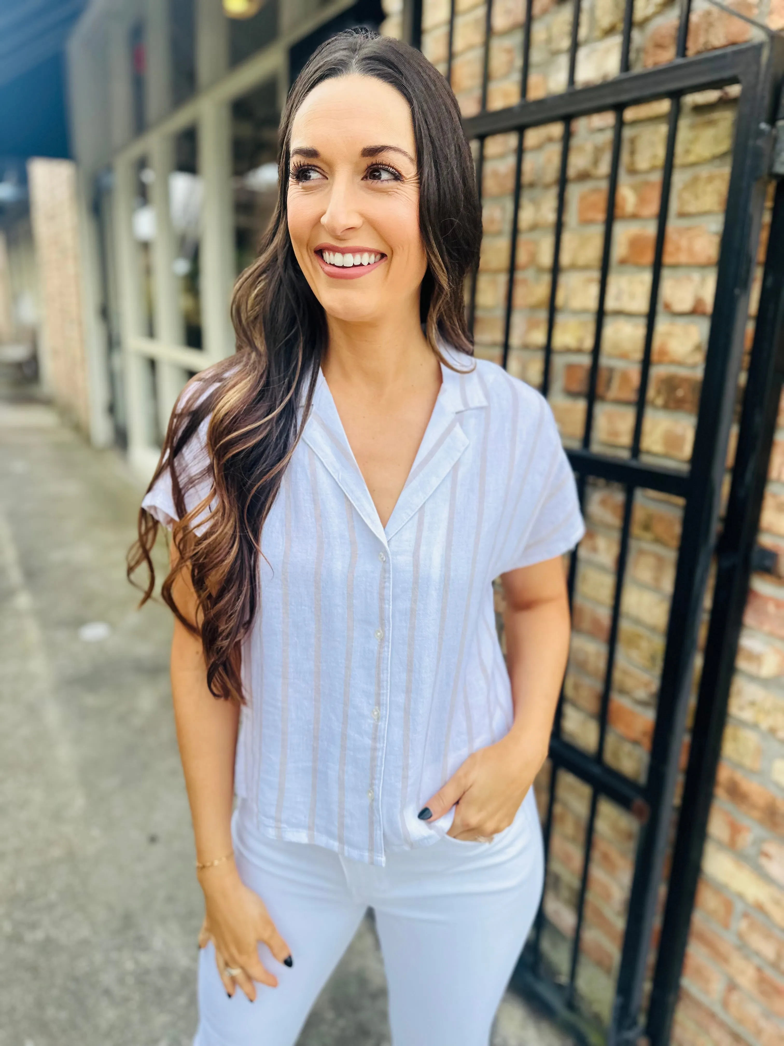 Z Supply Parallel Button Down Top- Cement