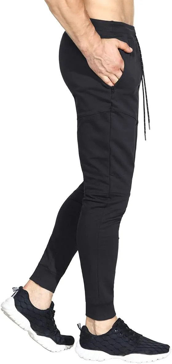 ZENWILL Mens Tapered Workout Running Pants,Gym Jogger Training Sweatpants Slim Fit with Zip Pockets