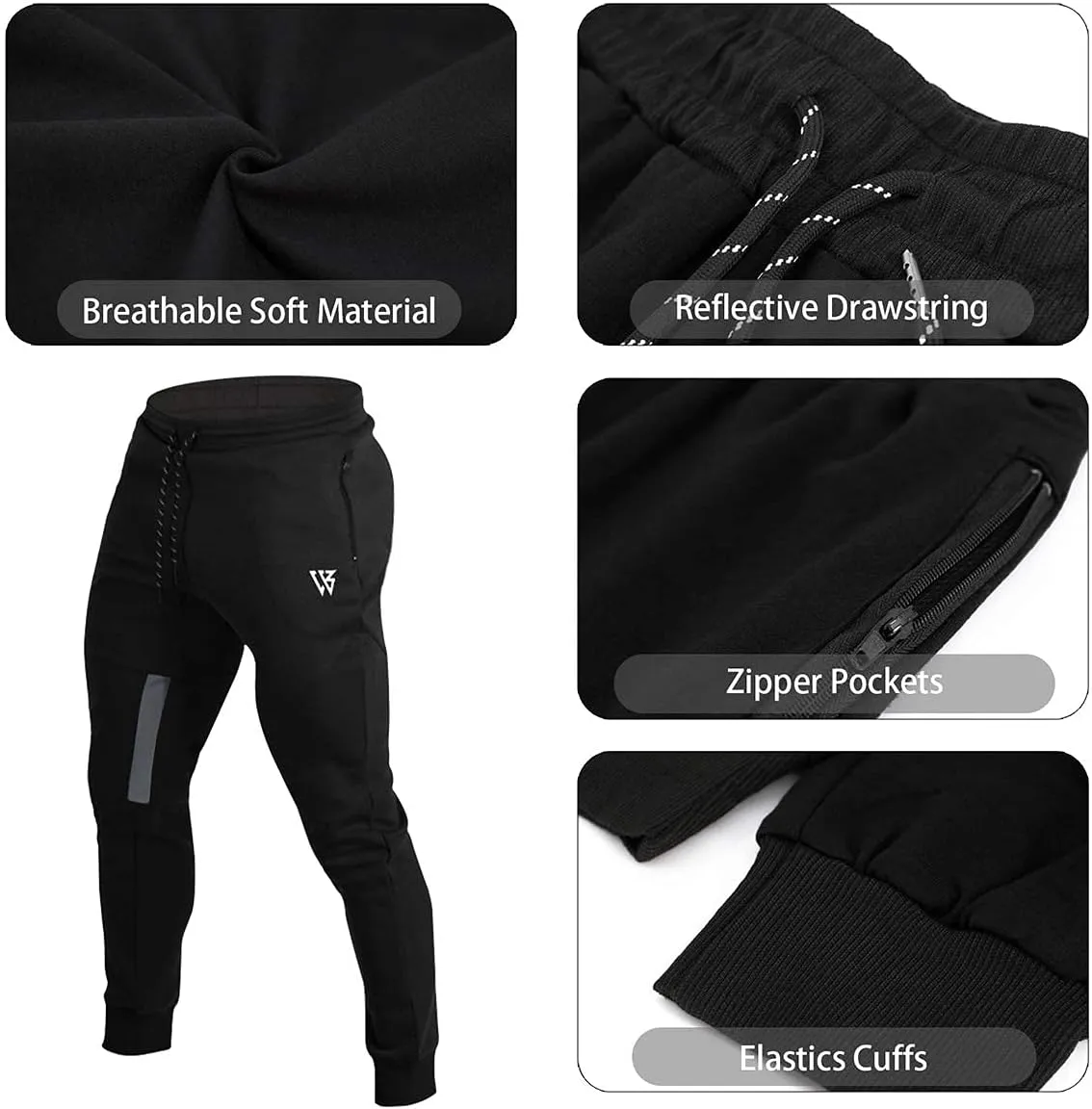 ZENWILL Mens Tapered Workout Running Pants,Gym Jogger Training Sweatpants Slim Fit with Zip Pockets