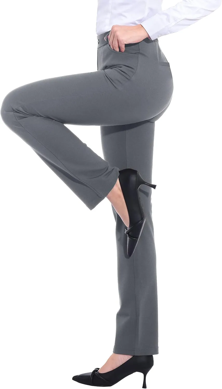 ZTN Women's Stretchy Dress Pants 28"/30" Pull-on Trousers Straight Leg Slacks 4 Pockets Plus Size for Work Business Casual