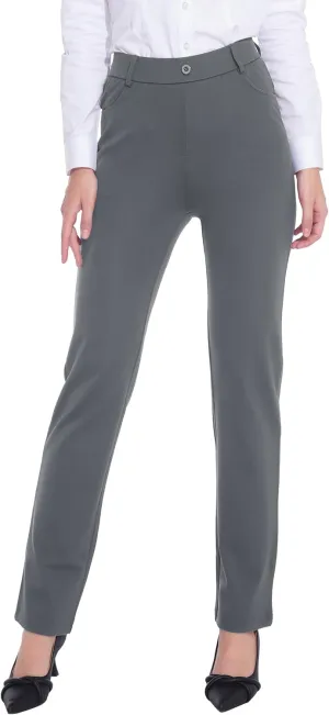 ZTN Women's Stretchy Dress Pants 28"/30" Pull-on Trousers Straight Leg Slacks 4 Pockets Plus Size for Work Business Casual