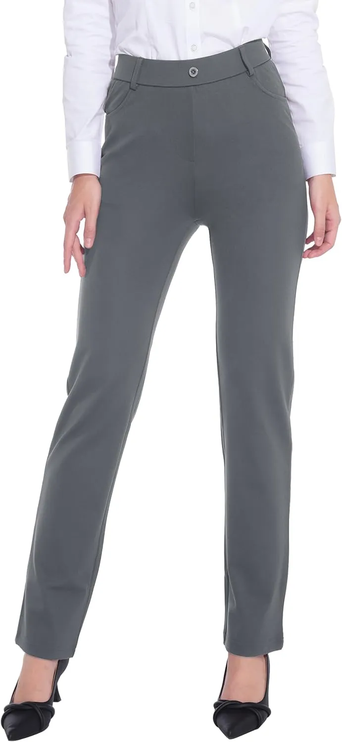 ZTN Women's Stretchy Dress Pants 28"/30" Pull-on Trousers Straight Leg Slacks 4 Pockets Plus Size for Work Business Casual